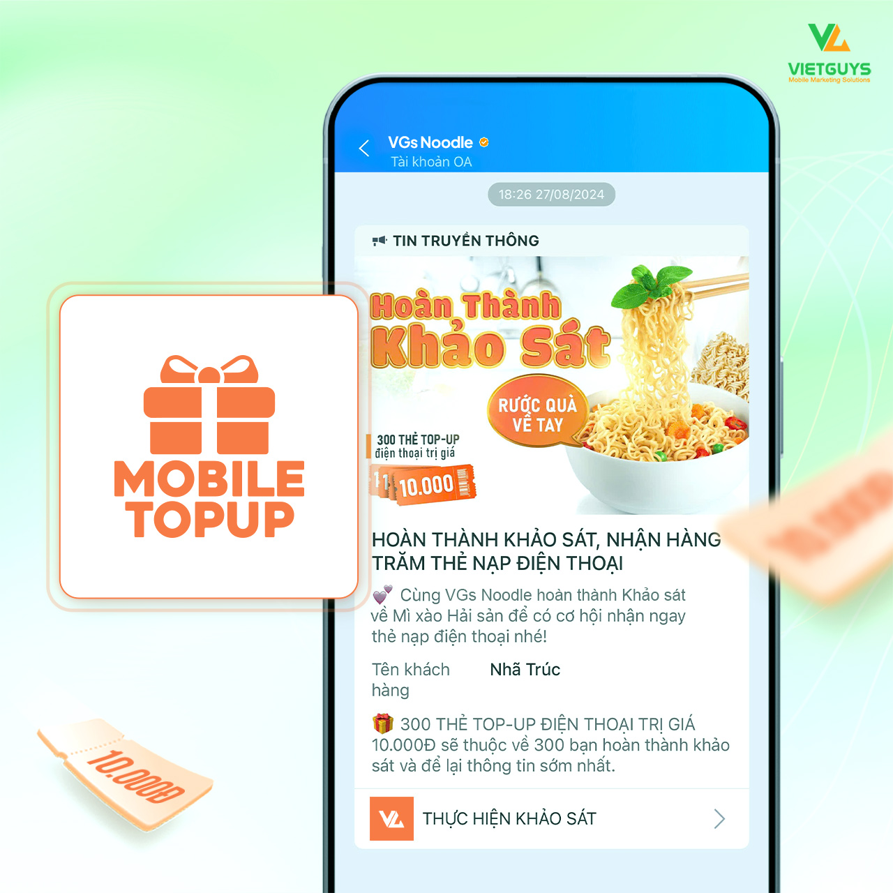 Khảo sát trả thưởng bằng Mobile Topup.