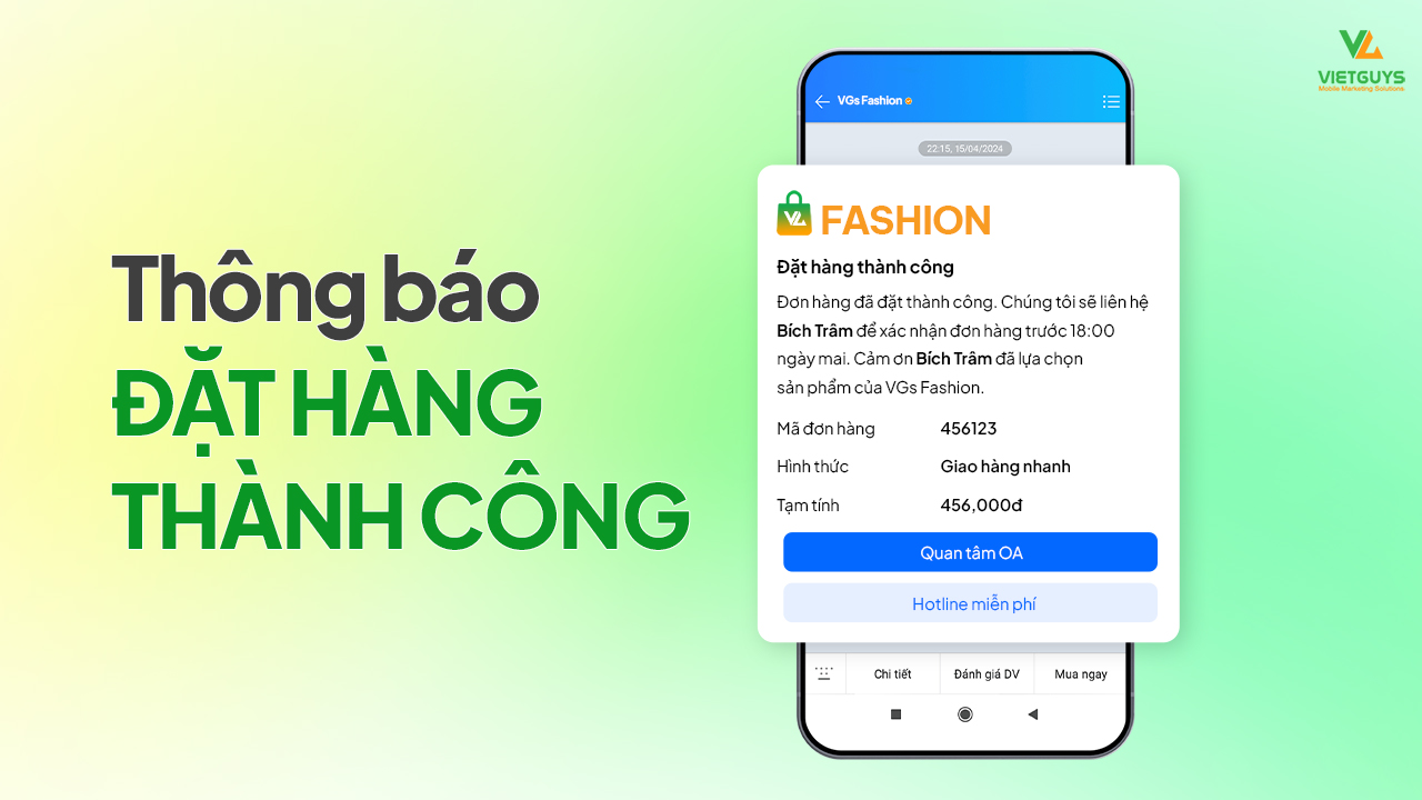 ZNS đặt hàng thành công.